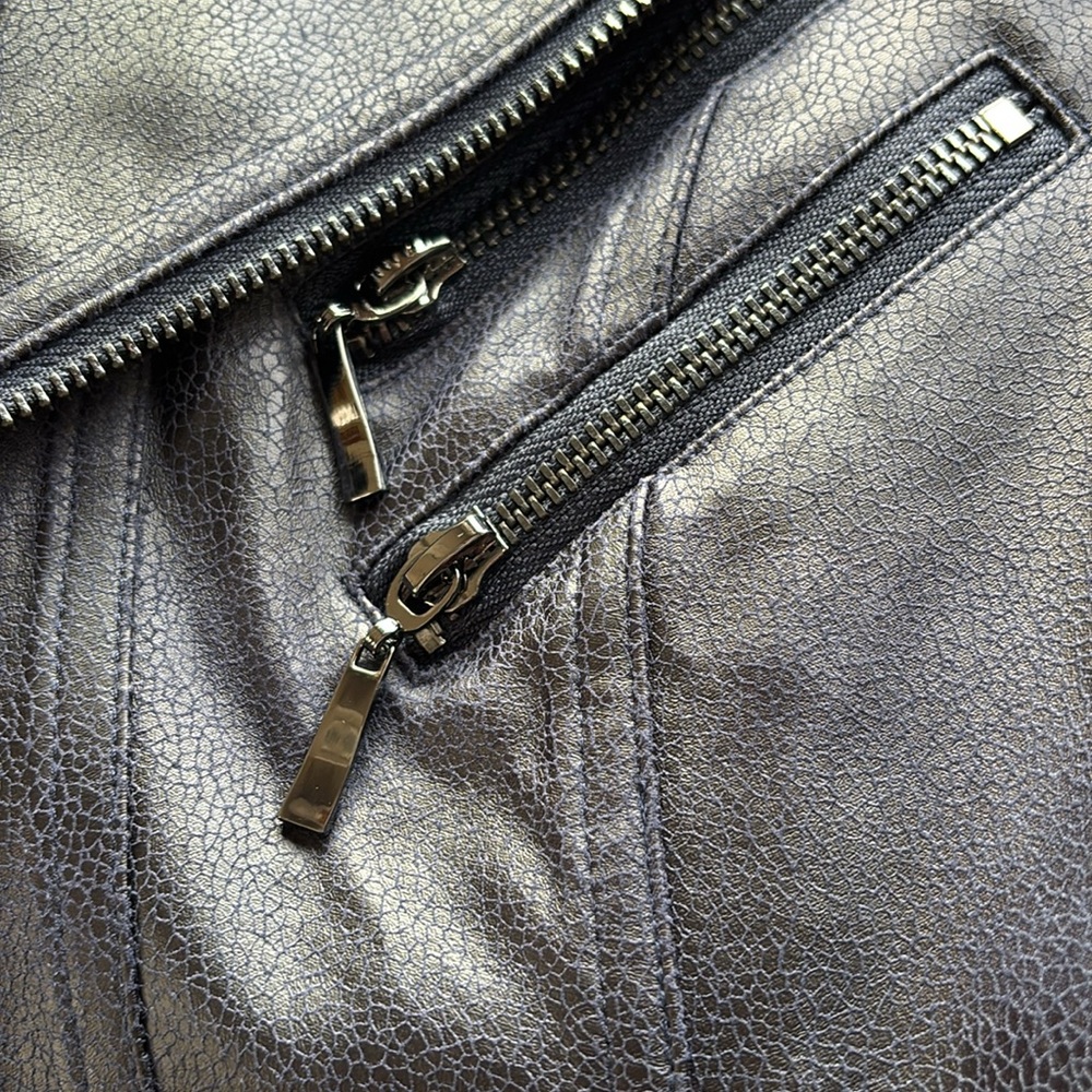 Insight New York Faux Leather Biker Jacket Deep Navy 10 - Picture 6 of 7